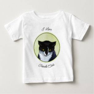 Camiseta Para Bebê Pintura de Gato Tuxedo - Arte de Gato Original Cus
