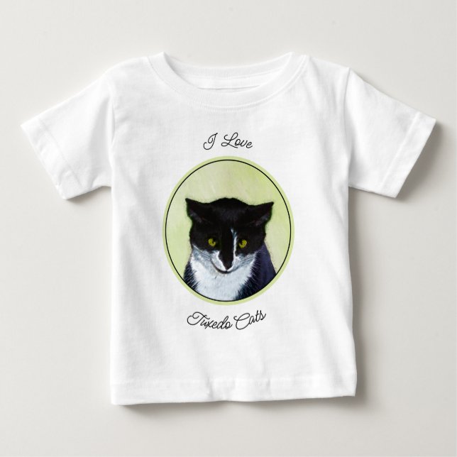 Camiseta Para Bebê Pintura de Gato Tuxedo - Arte de Gato Original Cus (Frente)