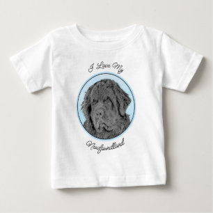 Camiseta Para Bebê Pintura de Newfoundland - Arte Original de Cachorr
