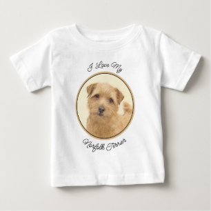 Camiseta Para Bebê Pintura de Norfolk Terrier - Arte Original de Cach