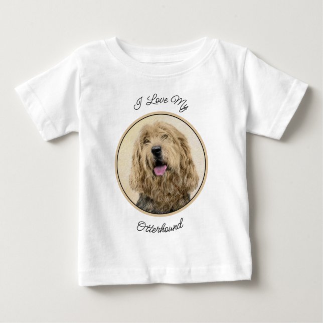 Camiseta Para Bebê Pintura de Otterhound - Arte de Cachorro Original  (Frente)
