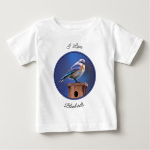 Camiseta Para Bebê Pintura de pássaro azul (fêmea) - Arte original de