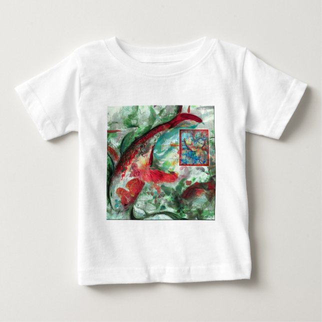 Camiseta Para Bebê Pintura de Peixes Koi Carp (Frente)