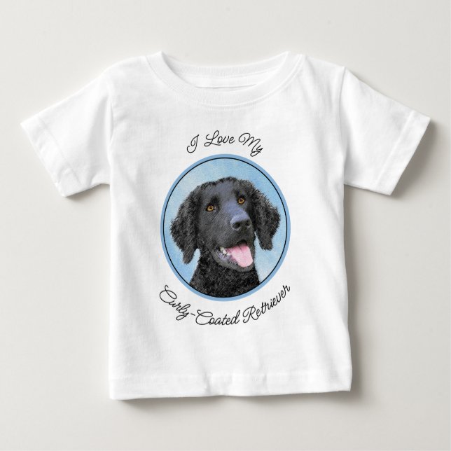 Camiseta Para Bebê Pintura De Retriever Revestida Curly - Arte De Cão (Frente)