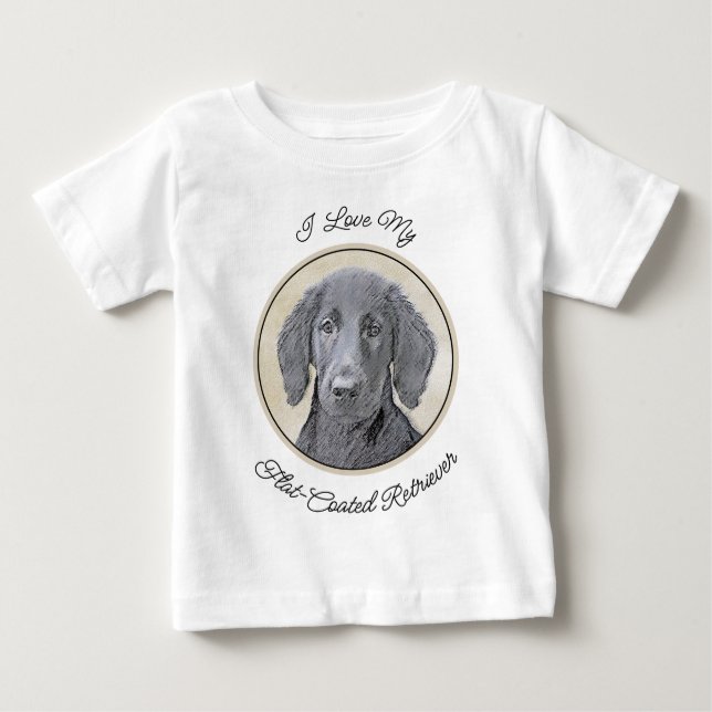 Camiseta Para Bebê Pintura De Retriever Revestida Plana - Arte De Cão (Frente)