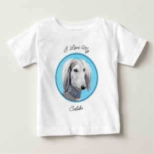Camiseta Para Bebê Pintura de Saluki (Prata) - Arte de Cachorro Origi