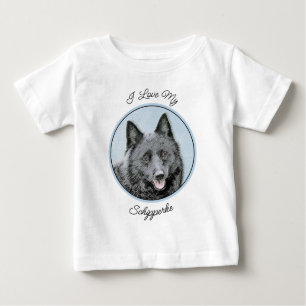 Camiseta Para Bebê Pintura de Schipperke - Arte de Cachorro Original