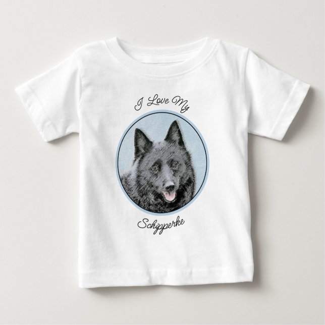 Camiseta Para Bebê Pintura de Schipperke - Arte de Cachorro Original (Frente)