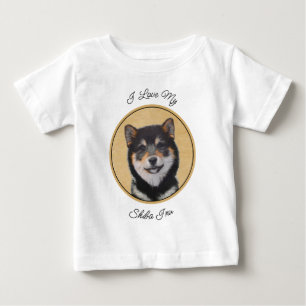 Camiseta Para Bebê Pintura de Shiba Inu (Preto e Latão) - Arte Canina