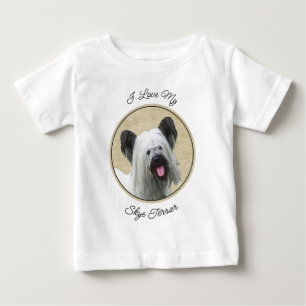 Camiseta Para Bebê Pintura de Skye Terrier - Arte Original de Cachorr
