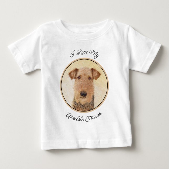 Camiseta Para Bebê Pintura de Terrier Airedale - Arte original cômoda (Frente)