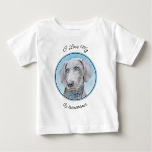 Camiseta Para Bebê Pintura de Weimaraner - Arte de Cachorro Original