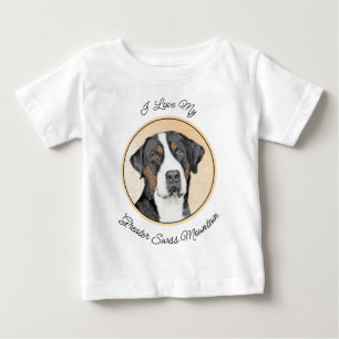 Camiseta Para Bebê Pintura do Cão de Montanha Suíço Maior - Arte Orig