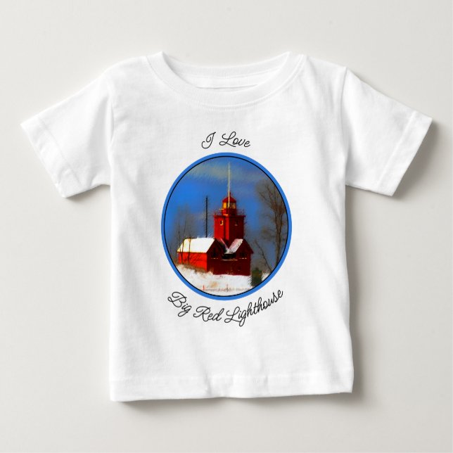Camiseta Para Bebê Pintura do Farol Vermelho Grande - Arte Original (Frente)