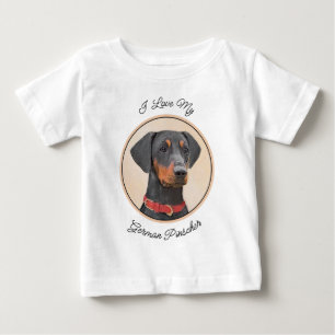 Camiseta Para Bebê Pintura do Pinscher Alemão Arte Animal Original