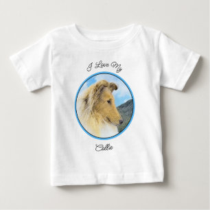 Camiseta Para Bebê Pintura em Collie, em Montanhas (Rough) - Arte Can