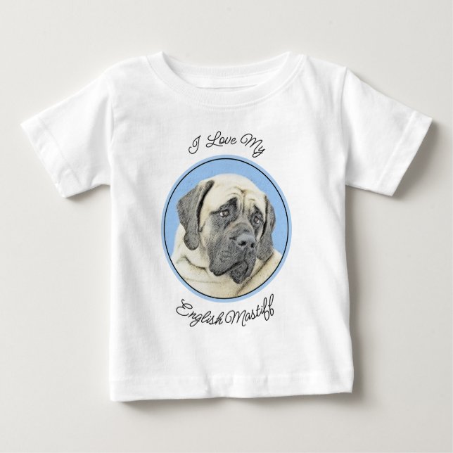 Camiseta Para Bebê Pintura em Inglês Mastiff (Fawn) - Arte Original p (Frente)