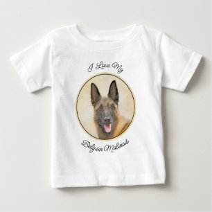 Camiseta Para Bebê Pintura em Malinois Belga - Arte Cachorra Original