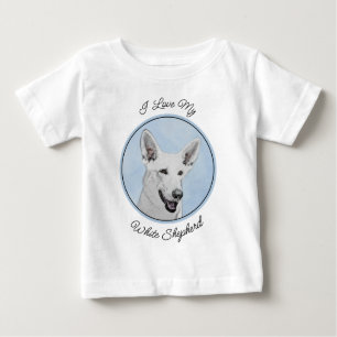 Camiseta Para Bebê Pintura em Pastor Branco - Arte de Cachorro Origin