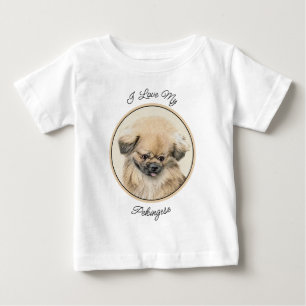Camiseta Para Bebê Pintura em Pekingese - Arte Cachorra Original