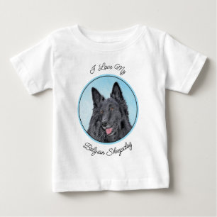 Camiseta Para Bebê Pintura em Sheepdog Belga - Arte em Cachorro Origi