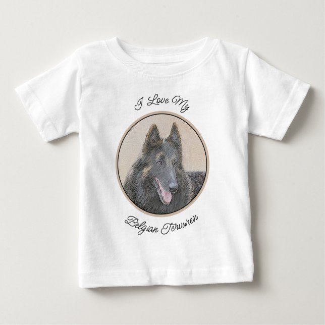 Camiseta Para Bebê Pintura em Tervuren Belga - Arte Cachorra Original (Frente)