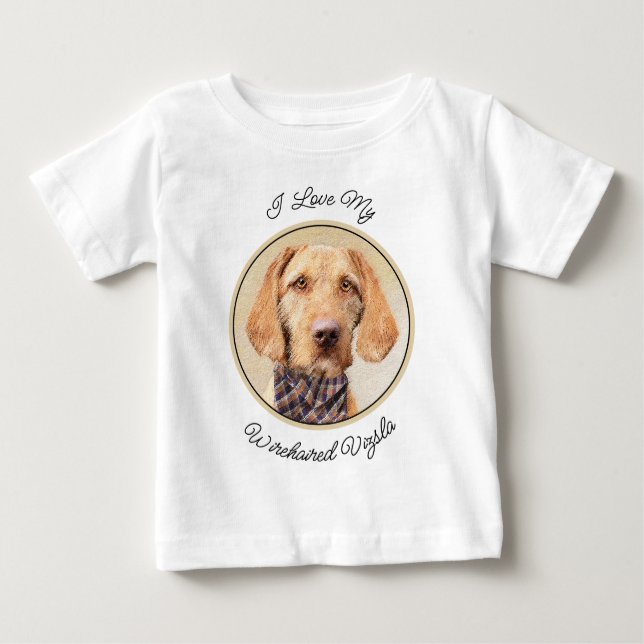 Camiseta Para Bebê Pintura em Vizsla com Cabelo Frio - Arte Cachorra  (Frente)