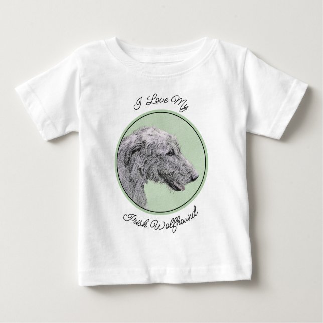 Camiseta Para Bebê Pintura em Wolfhound Irlandês - Arte em Cachorro O (Frente)