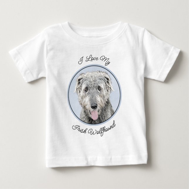 Camiseta Para Bebê Pintura em Wolfhound Irlandês - Arte em Cachorro O (Frente)