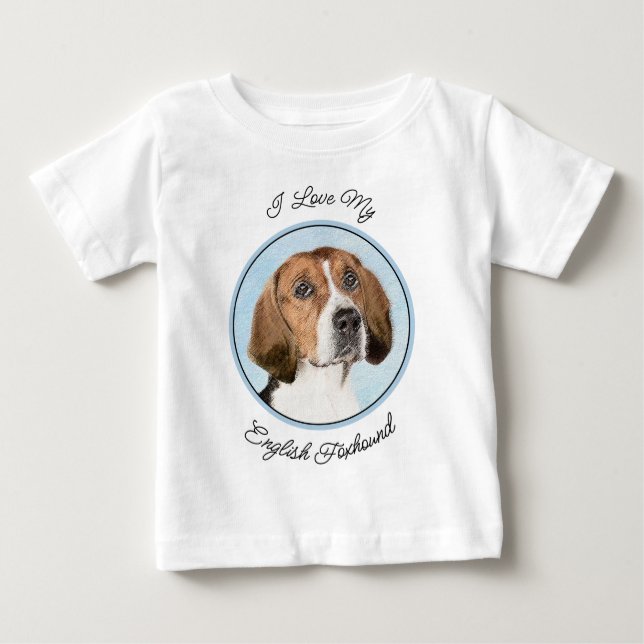 Camiseta Para Bebê Pintura Inglesa em Foxhound - Arte Cachorro Origin (Frente)