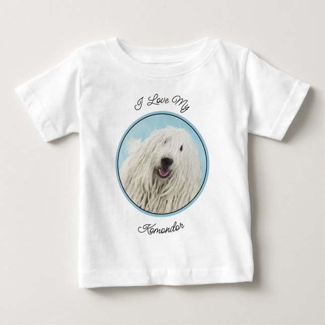 Camiseta Para Bebê Pintura Komondor - Arte Cachorra Original (Frente)