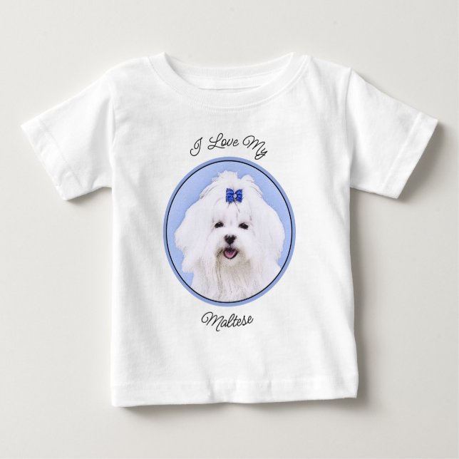 Camiseta Para Bebê Pintura Maltesa - Arte Cachorra Original (Frente)