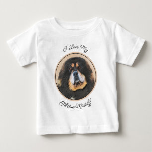 Camiseta Para Bebê Pintura Mastiff Tibetana - Arte Canina Original