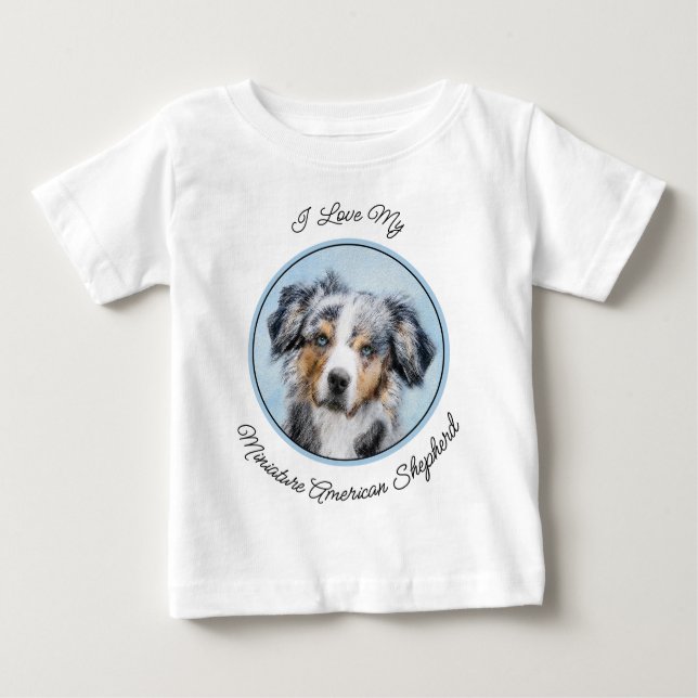 Camiseta Para Bebê Pintura Miniatura de Pastor Americano - Arte Canin (Frente)