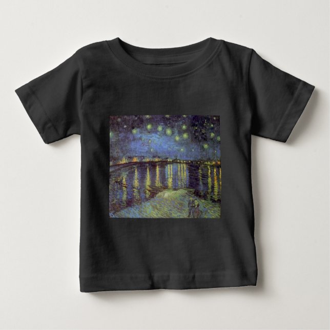 Camiseta Para Bebê Pintura Noite Estrelada de Van Gogh (Frente)