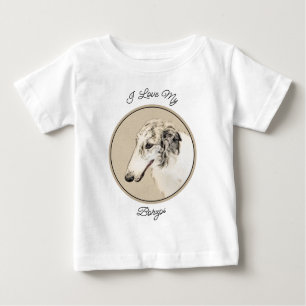 Camiseta Para Bebê Pintura Original de Cachorro Borzoi (Silver Brindl