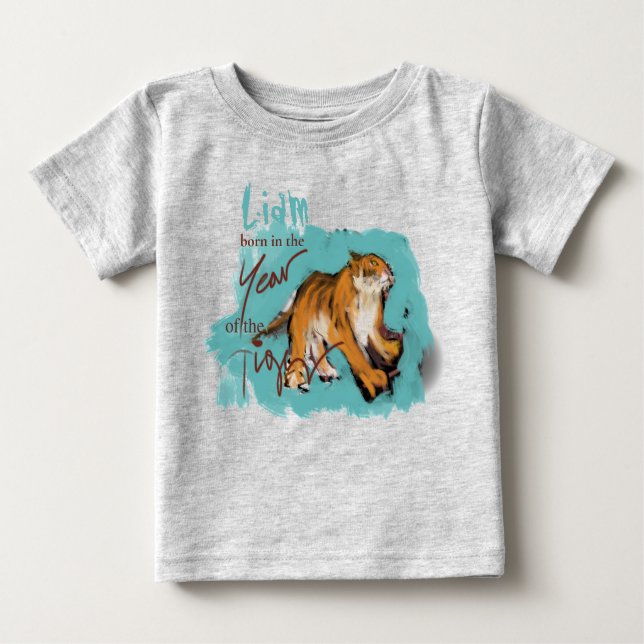 Camiseta Para Bebê Pintura original - Tigre chinês Ano Novo Bebê 2022 (Frente)