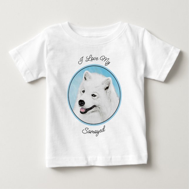 Camiseta Para Bebê Pintura Samoyed - Arte Cachorosa Original (Frente)