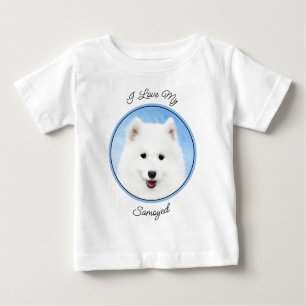 Camiseta Para Bebê Pintura Samoyed Puppy - Arte Cachorra Original