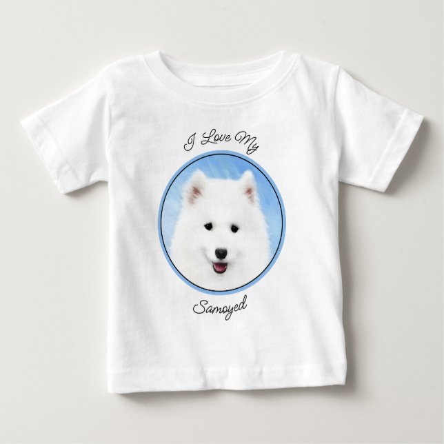 Camiseta Para Bebê Pintura Samoyed Puppy - Arte Cachorra Original (Frente)