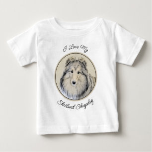 Camiseta Para Bebê Pintura Shetland Sheepdog - Arte Cachorreira Origi