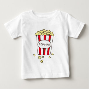 Camiseta Para Bebê Pipoca de Cinema Divertido no Balde Branco Vermelh