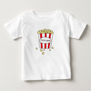 Camiseta Para Bebê Pipoca de Cinema Divertido no Balde Branco Vermelh