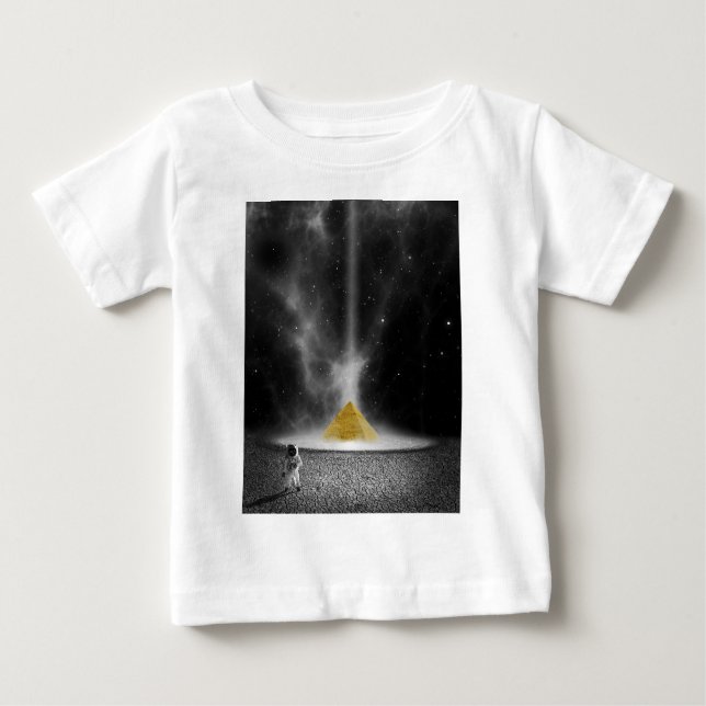 Camiseta Para Bebê Pirâmide preto e branco do astronauta e do ouro (Frente)