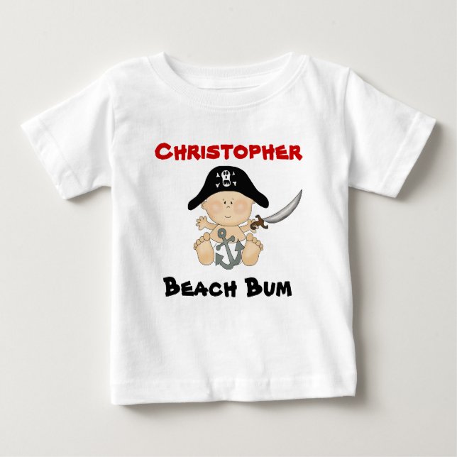 Camiseta Para Bebê Pirata de Bebê Personalizada para Praia ~ Boys (Frente)