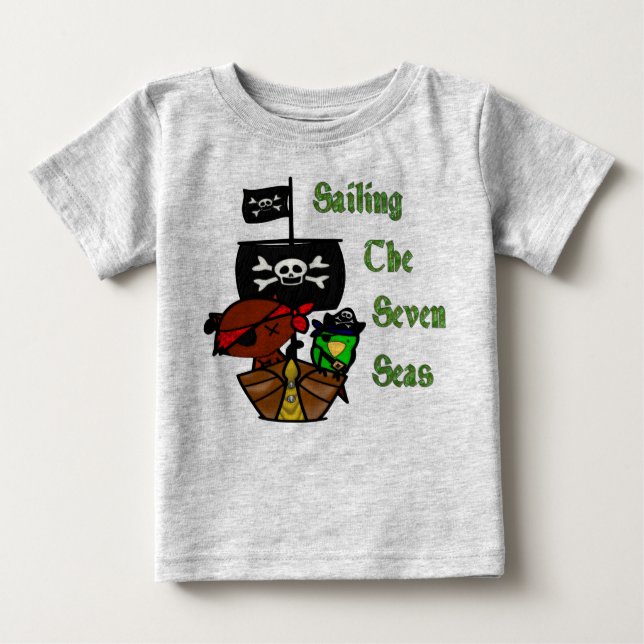 Camiseta Para Bebê Pirata Sete Mares (Frente)