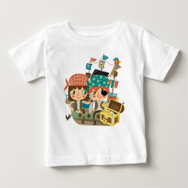 Camiseta Para Bebê Piratas com tesouro (Frente)