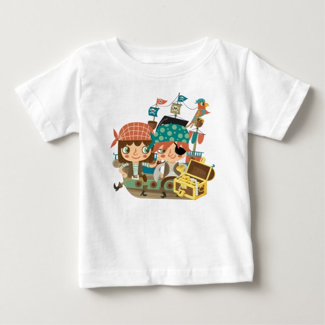 Camiseta Para Bebê Piratas com tesouro (Frente)