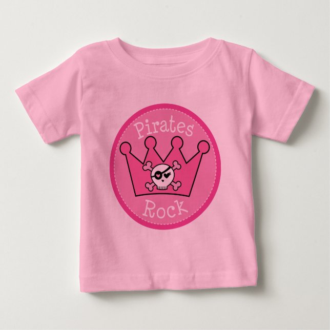 Camiseta Para Bebê Pirates Rock Girls Pink (Frente)