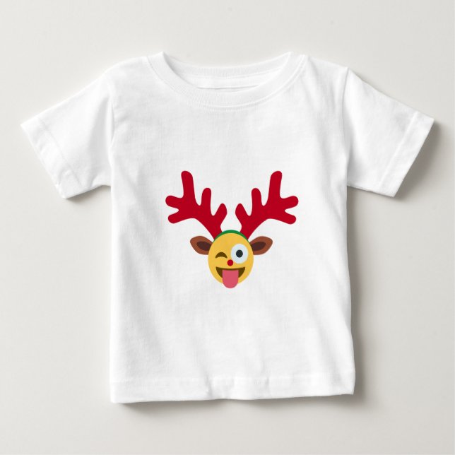 Camiseta Para Bebê piscar os olhos emoji de renas do xmas (Frente)